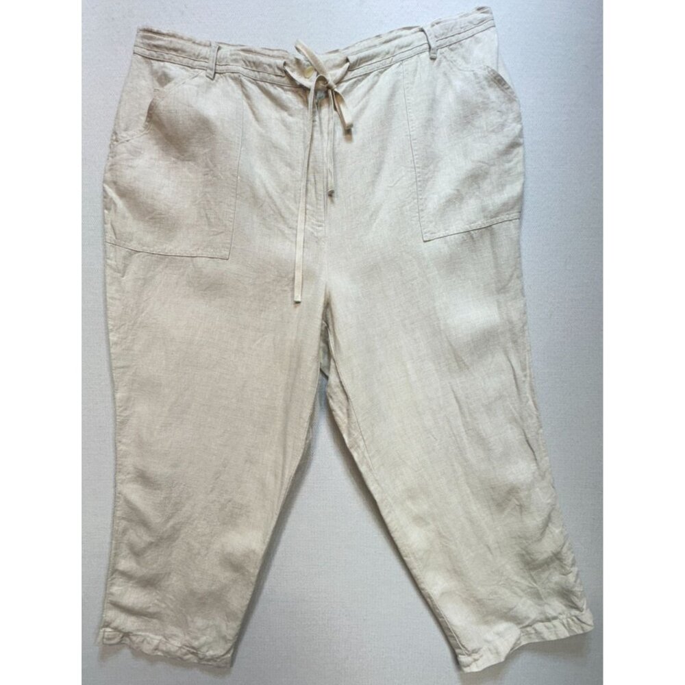 Crossroads Women's Linen Capri Pants Drawstring Size 20W Beige Stretch Casual